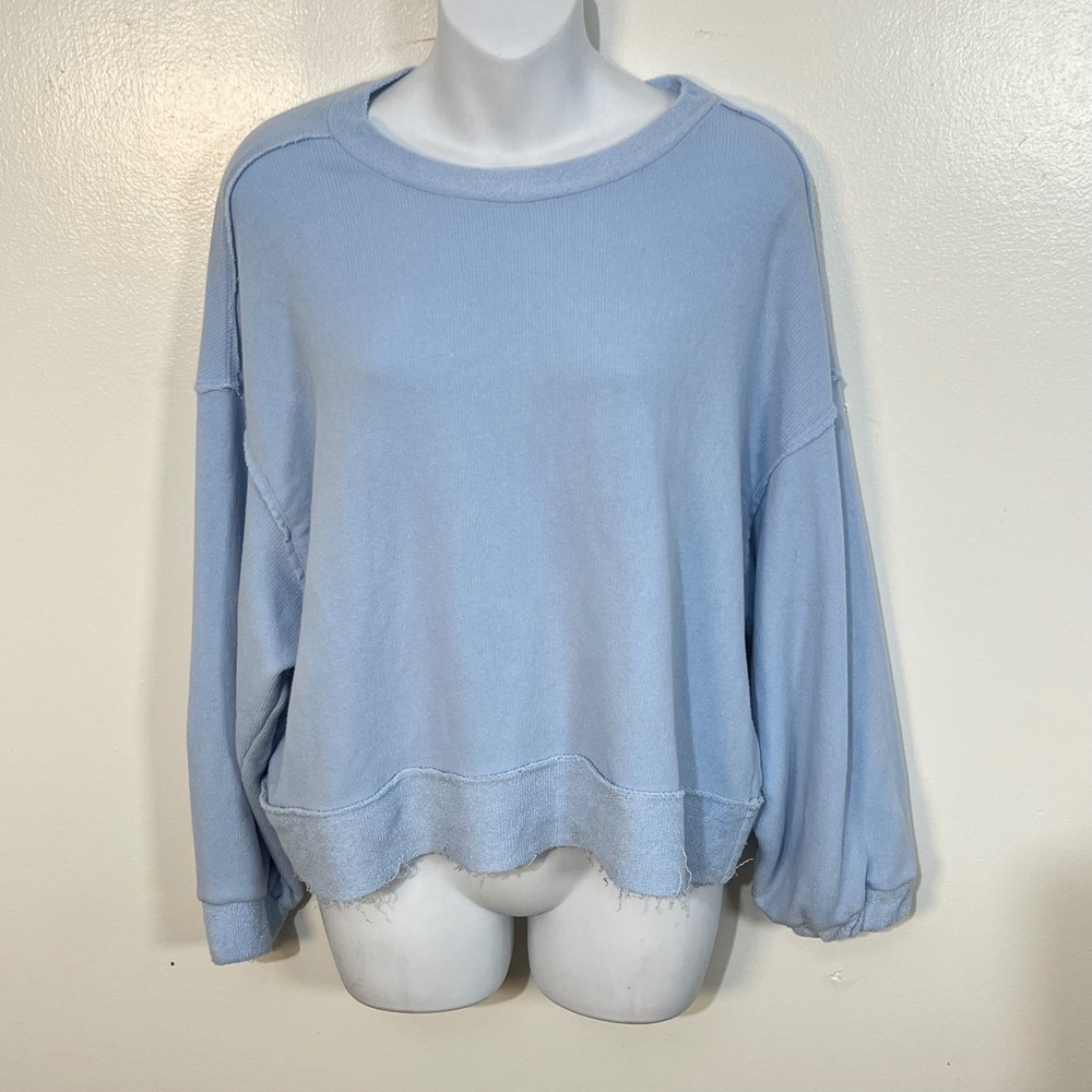 Bucket List French‎ Terry Oversized Cornflower Blue Top Size Medium